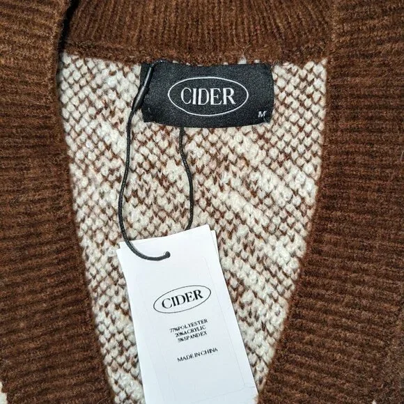 Cider 90s Brown/Ivory Chunky Cardigan Button Down V-Neck Sweater Womens M - Picture 5 of 5